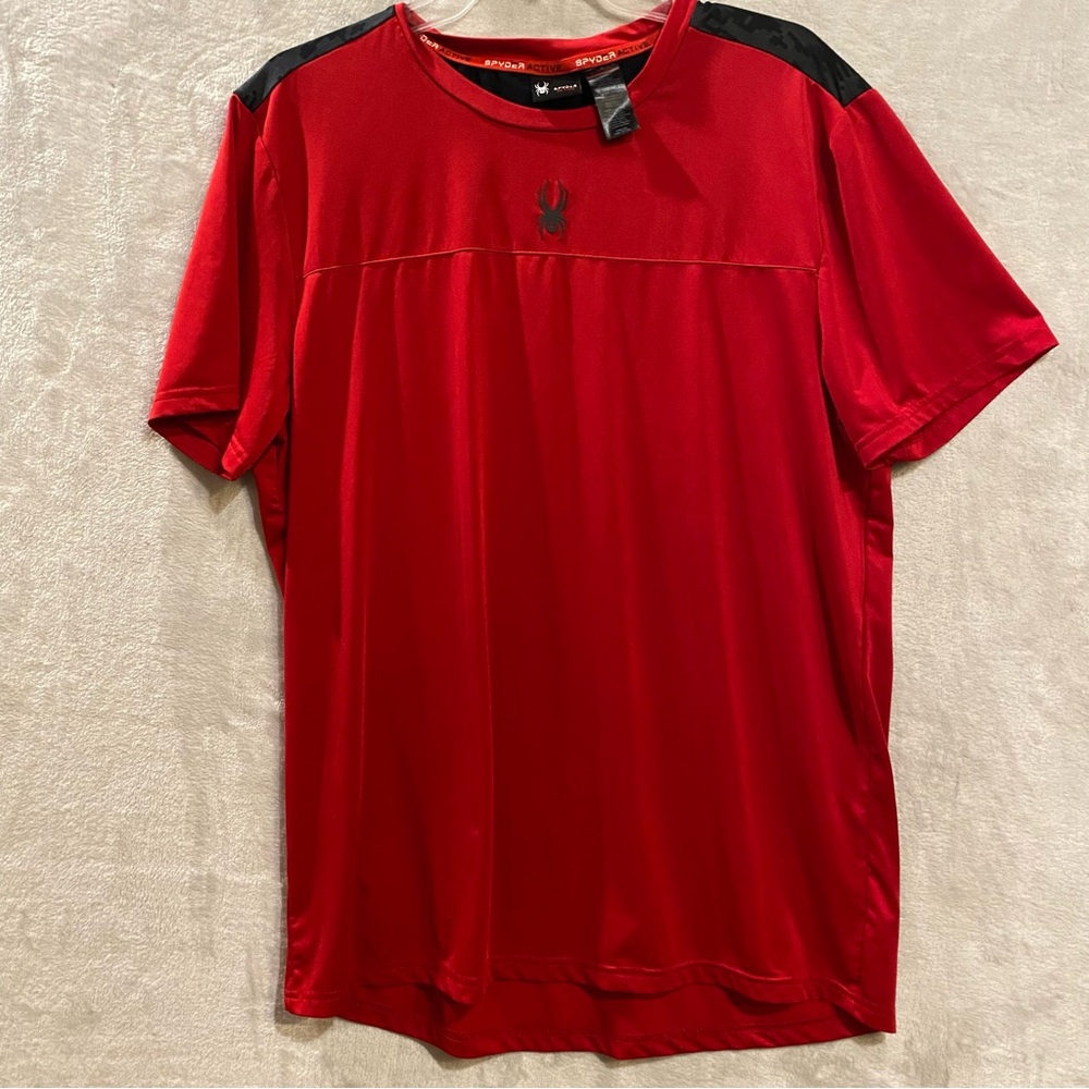 Spyder Shirt Men’s Large Red Black Crewneck Activewear Spellout Logo Pullover